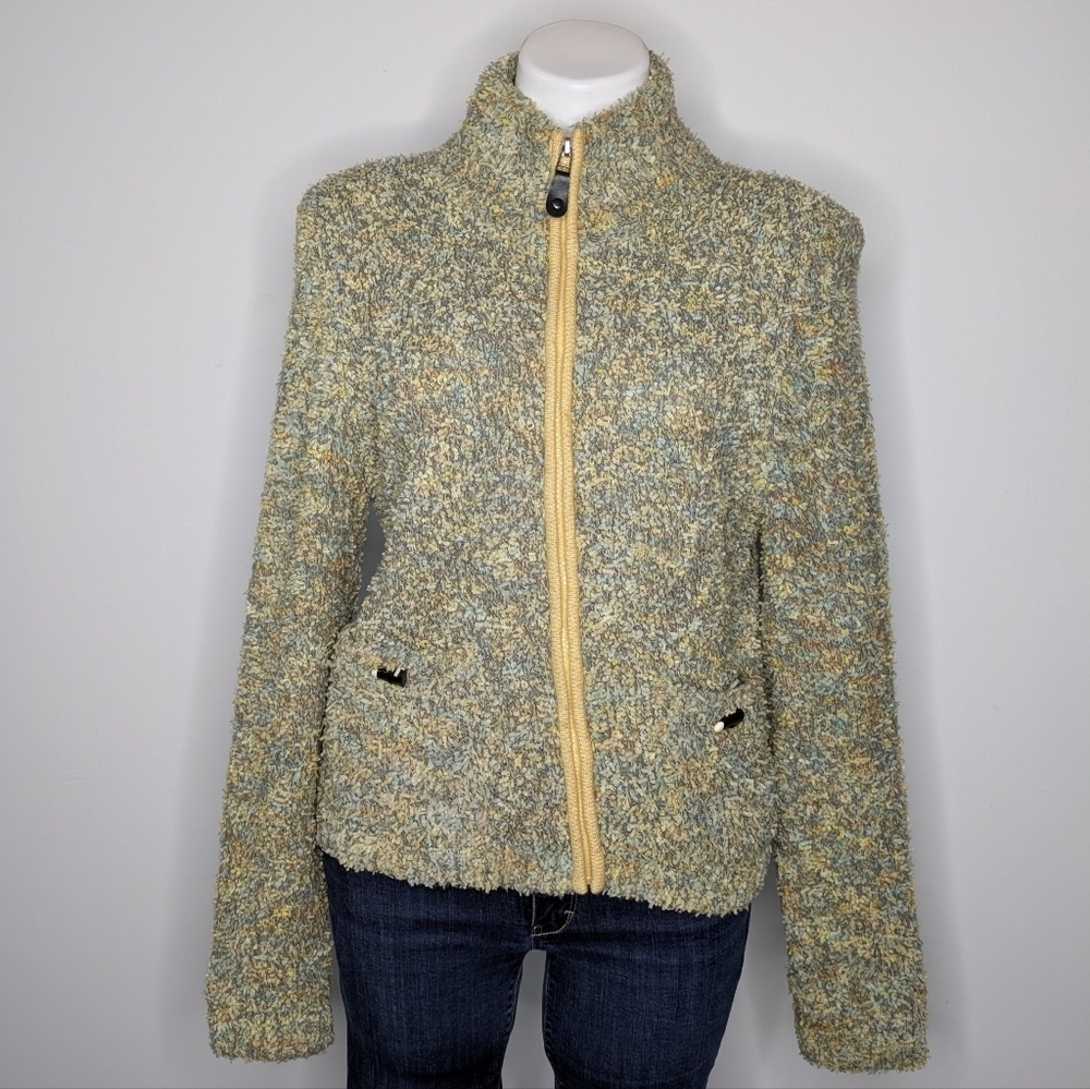 Jamie Sadock Yellow Grey Textured Zip Up Sweater Jacket S